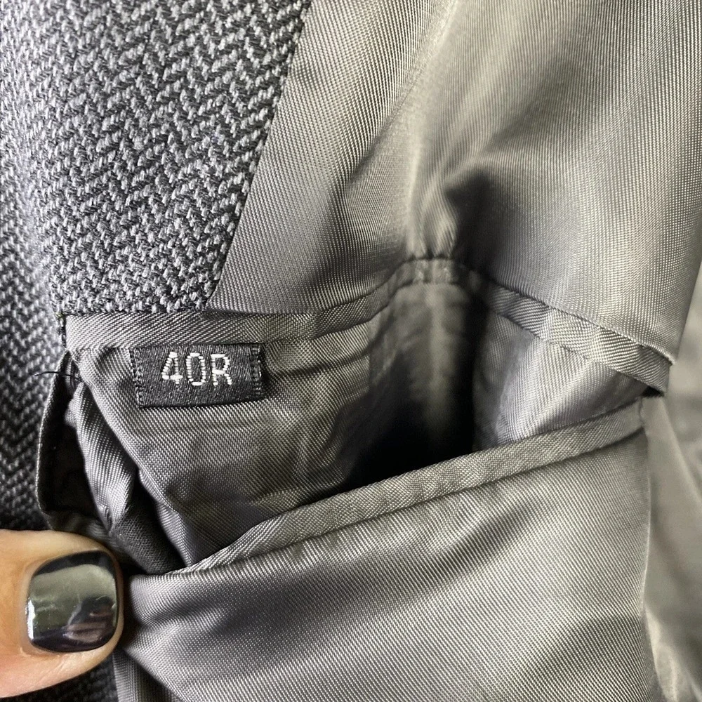 Cezar Del Prado Blazer 40R Jacket Gray Black Herringbone Silk Wool Sport Coat
